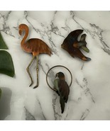 Vintage Tropical Copper Metal Fridge Magnets Flamingo Parrot Fish Art Ha... - $475.69 MXN