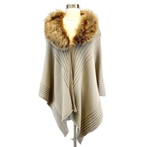 La Fiorentina Ruana Ribbed Sweater Wrap One Size Poncho Faux Fur Mobwife... - £45.25 GBP