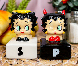 Angel Or Devil Betty Boop With Halo And Horns Ceramic Salt And Pepper Shakers - £15.00 GBP