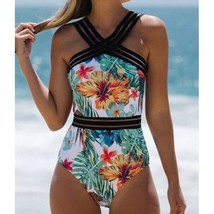 SHEIN Tropical Print Contrast Mesh One Piece Swimsuit Size XL - $17.34