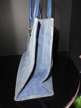 Versace Gold Logo La Medusa  Fabric Calf Leather  Denim  Blue Large Tote Bag image 9