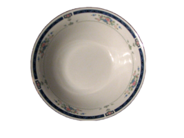 Vintage China Serving Bowl 9.25 x 2.75 Pink Roses and Blue Band - £14.59 GBP