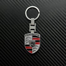 Porsche Logo Crest Key Ring Keychain Solid Metal silver  - $163.27 MXN