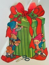 Christmas Decoration Vtg Antique Holiday ephemera card beistle elf elves 18X12 - £31.61 GBP