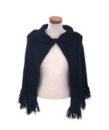 Vintage 1970s Women s Handknit Black Acrylic Poncho Button Front OS 21&quot; ... - $25.20 CAD