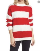 New BP Nordstrom Holiday Candy Cane Red White Stripe Fuzzy Pullover Sweater - $21.78
