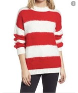 New BP Nordstrom Holiday Candy Cane Red White Stripe Fuzzy Pullover Sweater - $21.78