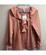 Anne Klein Tonal Wave Jacquard Ruffle Blouse Anise Size XXS NWT - $19.40