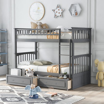 Twin over Twin Bunk Bed with Drawers Convertible Beds Gray - £495.98 GBP