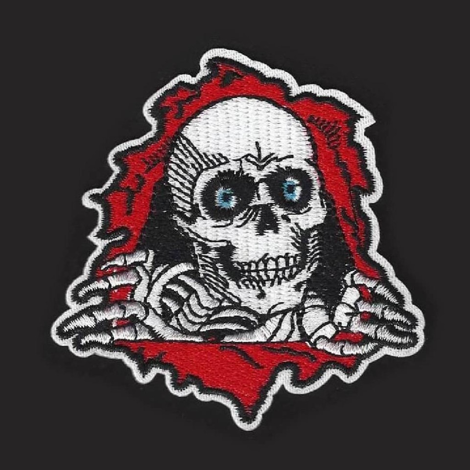 SKELETON FACE IRON ON PATCH 2.85&quot; Bones Skull Red White Embroidered Appl... - $4.95