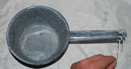 Vintage grey Graniteware Enamelware Sauce Pot Pan Primitive Kitchen Tool - £14.93 GBP