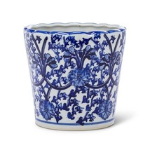 Ornate Taper Planter Indigo Blue Porcelain 7&quot; High Elegant Pot with 6&quot; Opening - £39.51 GBP