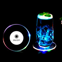 LED Glow Coaster Acrylic Crystal Emitting Luminous Bar Cocktail Mug Stand Light - £9.16 GBP