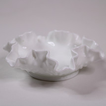 Vintage Fenton Milk Glass Bon Bon Dish Bowl Hobnail Pattern Ruffle Rim S... - $13.27
