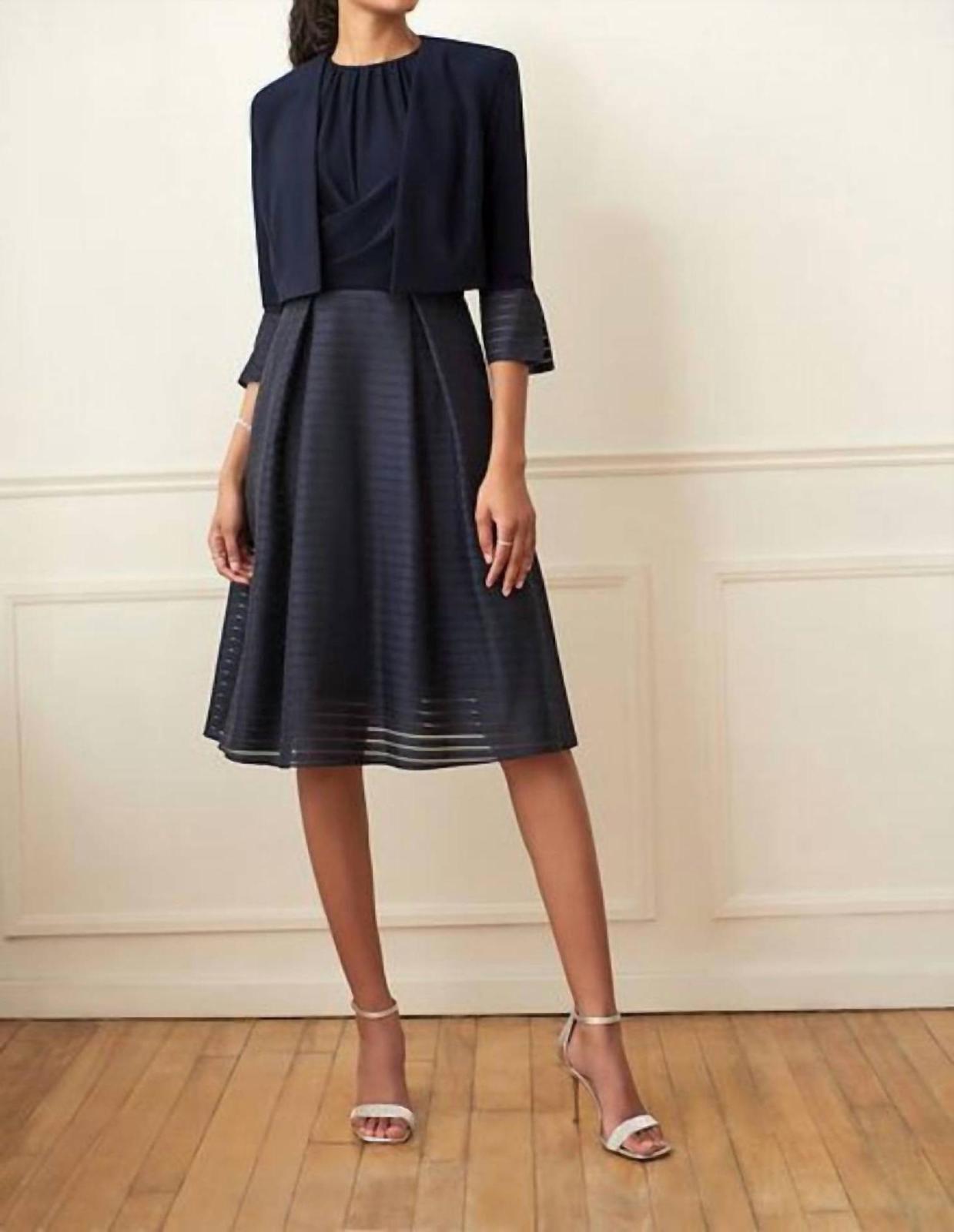 Joseph Ribkoff Women&#39;a Striped Bolero Jacket Midnight Blue - $86.00