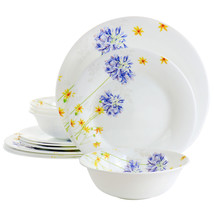 Gibson Ultra Violet Floral 12 Piece Tempered Opal Glass Dinnerware Set - $66.95