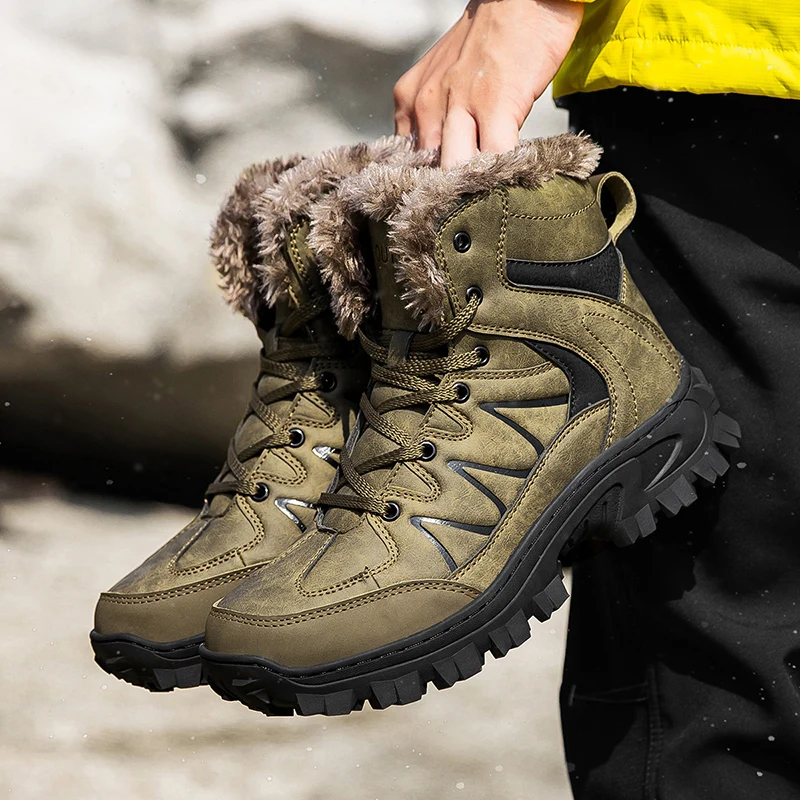 Winter Men&#39;s Snow Boots Plush Warm Waterproof Anti-slip Cotton Boots Plus Velvet - £130.25 GBP