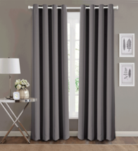 Charcoal Gray Energy Saver Shade Room Darkening Blackout Curtain Panel Set