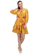 Donna Abito Alla Moda Affascinante Giallo Floreale Stampa Volant Avvolge... - $39.11