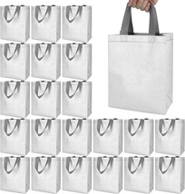 25 Pack Silver Reusable Gift Bags Metallic Tote with Handles Bling Non Woven Bag - £26.73 GBP