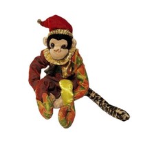 Adorable Christmas Monkey Elf Red Green Gold Wires Poseable Holiday Plus... - $36.62