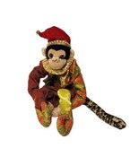 Adorable Christmas Monkey Elf Red Green Gold Wires Poseable Holiday Plus... - £29.23 GBP