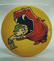 Vintage Yellow Button Cartoon Hippo and Zoo Keeper in mouth - $14.03