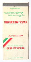 Casa Mexicana - Seattle, Washington Mexican Restaurant 30 Strike Matchbook Cover - £1.39 GBP