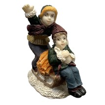 Christmas Village Figurine Boys Bringing Wood Home on Sled Vintage - £10.51 GBP