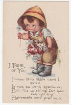 Vintage Postcard I Think Of You Boy With Daisies Unused Made in USA - £6.34 GBP