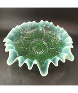 Northwood Leaf &amp; Blossom Ruffled Edge Glass Bowl, Opalescent Green 9&quot; c.... - €58,26 EUR
