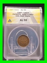 US CWPT Copper Token Patriotic Army &amp; Navy Civil War Token ~ ANACS AU-55  - £117.33 GBP