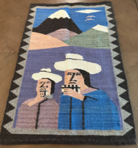 South American Columbia Woven Wool Textile Art Pictorial Rug Cloth 23&#39;&#39; ... - $739.13 MXN