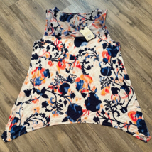 Dana Buchman XL Sleeveless Tunic Top Floral Handkerchief Hem Blue Orange - £14.68 GBP