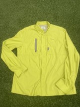 LL Bean Mens Vented Fishing Button Up Long Sleeve Shirt Size L Neon Green Yellow - £19.43 GBP
