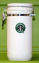 WHITE CANISTER -  STARBUCKS COFFEE MERMAID LOGO PORCELAIN LOCKING 7&quot; CAN... - $14.99