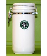 WHITE CANISTER -  STARBUCKS COFFEE MERMAID LOGO PORCELAIN LOCKING 7&quot; CAN... - £11.24 GBP