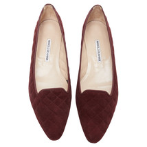 Manolo Blahnik Quilted Suede Square Toe Loafer Flats Women Burgundy Size 39 - $420.85