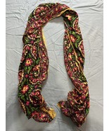 Vintage Yellow Green Pink Floral Silk Rectangular Women’s Scarf 33”X18” - $19.79