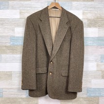 Lands End Tweed Sport Coat Brown Lambswool Wool Two Button USA Mens 43L ... - $69.29