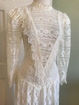 Vtg 70s High Neck Victorian Style Lace  Maxi Wedding Gown xs-s - £117.56 GBP
