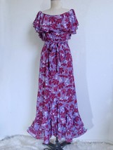 NWT Sachin &amp; Babi Long Floral Chiffon Dress 6 Retro 30s Look Ruffle Purple Pink - £71.93 GBP