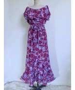 NWT Sachin &amp; Babi Long Floral Chiffon Dress 6 Retro 30s Look Ruffle Purp... - £70.52 GBP
