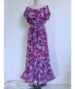 NWT Sachin &amp; Babi Long Floral Chiffon Dress 6 Retro 30s Look Ruffle Purp... - £68.60 GBP