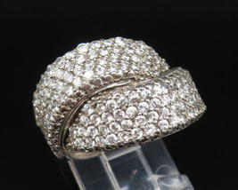 925 Silver - Vintage Sparkly Cubic Zirconia Overlapping Ring Sz 7.5 - RG25442 - £32.81 GBP