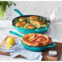 2-Piece Enamel Cast Iron Skillet Set Teal - £69.99 GBP