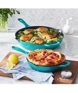 2-Piece Enamel Cast Iron Skillet Set Teal - $122.06 CAD