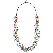 Long Double White-Red Flowers Mix Stone Rope Necklace - £17.51 GBP