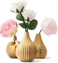 Small Gold Vase Set Of 3 – Gold Vases For Centerpieces, 4” High, Decorative Vase - £38.54 GBP