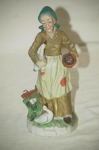 Rural Old Woman Country Farmer w Geese &amp; Basket Bisque Figurine Shelf 8-... - £21.02 GBP